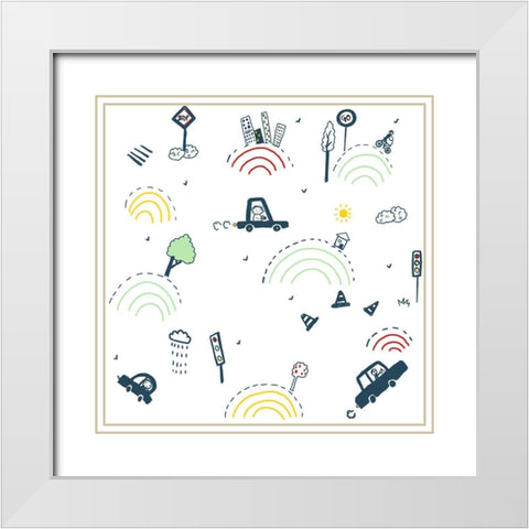20-26 Sunday Drive White Modern Wood Framed Art Print with Double Matting by HUE and MI and Sangita