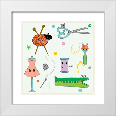Sew Cute White Modern Wood Framed Art Print with Double Matting by HUE and MI and Sangita
