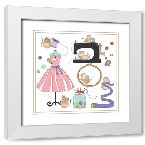 Sew Happy White Modern Wood Framed Art Print with Double Matting by HUE and MI and Sangita