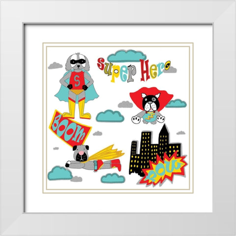 Super Dog White Modern Wood Framed Art Print with Double Matting by HUE and MI and Sangita