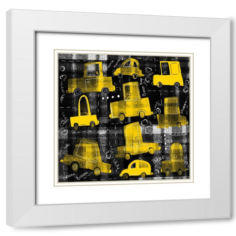 Yellow Cars Tile White Modern Wood Framed Art Print with Double Matting by HUE and MI and Sangita