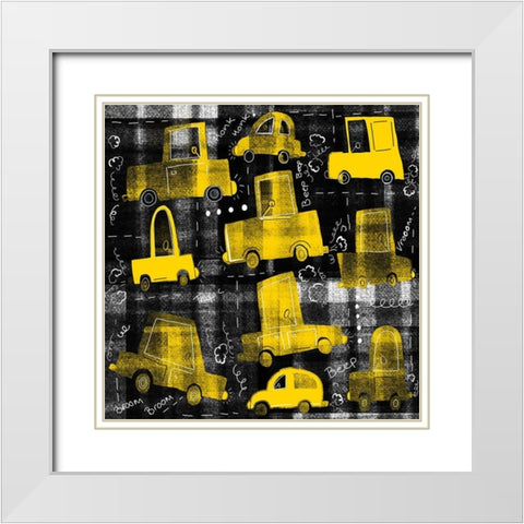 Yellow Cars Tile White Modern Wood Framed Art Print with Double Matting by HUE and MI and Sangita