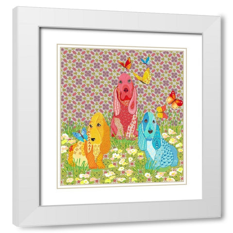 3 DOGS White Modern Wood Framed Art Print with Double Matting by HUE and MI and Sangita