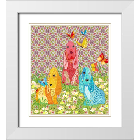 3 DOGS White Modern Wood Framed Art Print with Double Matting by HUE and MI and Sangita