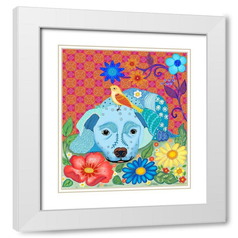 BLUE DOG White Modern Wood Framed Art Print with Double Matting by HUE and MI and Sangita