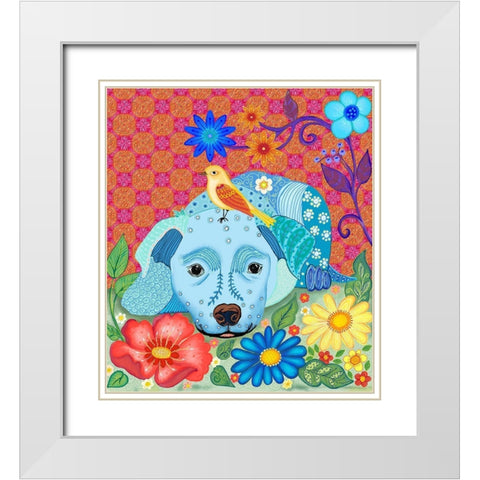 BLUE DOG White Modern Wood Framed Art Print with Double Matting by HUE and MI and Sangita