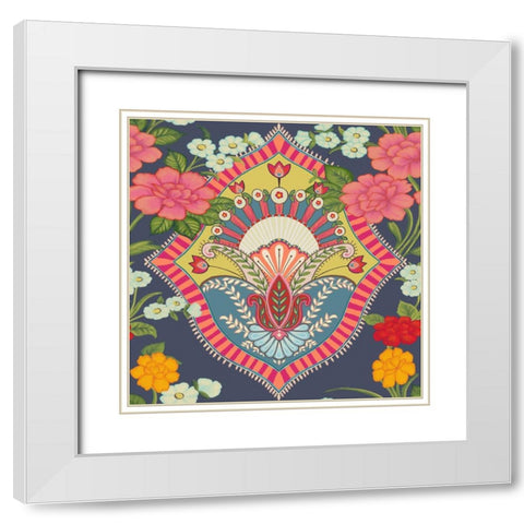 20-58 Ornate Flower White Modern Wood Framed Art Print with Double Matting by HUE and MI and Sangita
