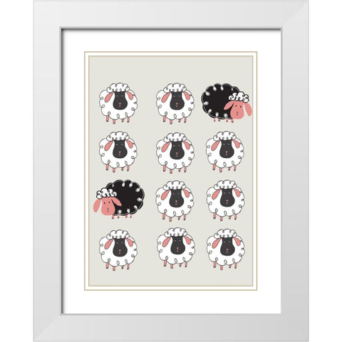Black Sheep White Modern Wood Framed Art Print with Double Matting by HUE and MI and Sangita