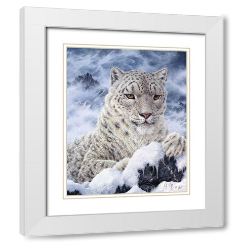 Cat White Modern Wood Framed Art Print with Double Matting by Tift, Jeff