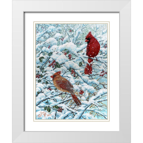 Winter Cardinal Painting White Modern Wood Framed Art Print with Double Matting by Tift, Jeff