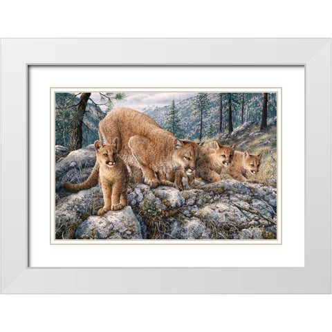 Cat Family White Modern Wood Framed Art Print with Double Matting by Tift, Jeff