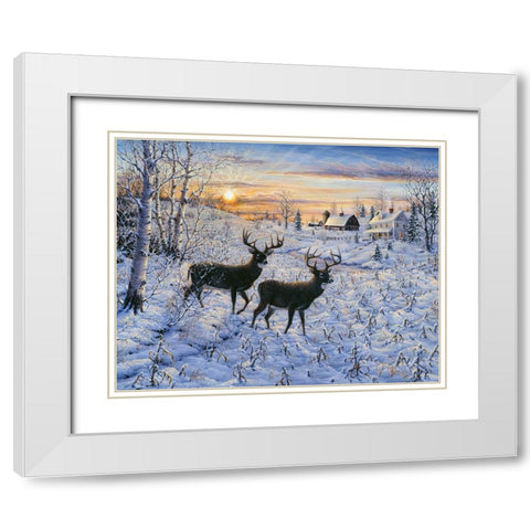 Two Deer In The Moonlight White Modern Wood Framed Art Print with Double Matting by Tift, Jeff