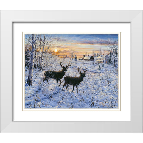 Two Deer In The Moonlight White Modern Wood Framed Art Print with Double Matting by Tift, Jeff