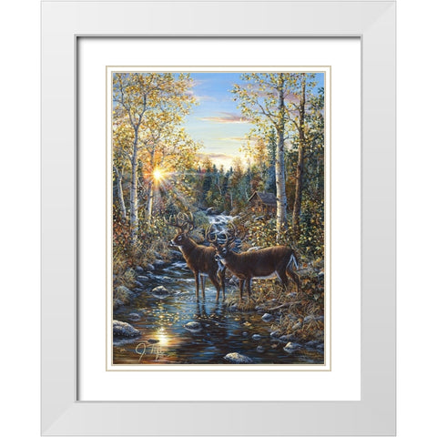 Whitetail Deer White Modern Wood Framed Art Print with Double Matting by Tift, Jeff