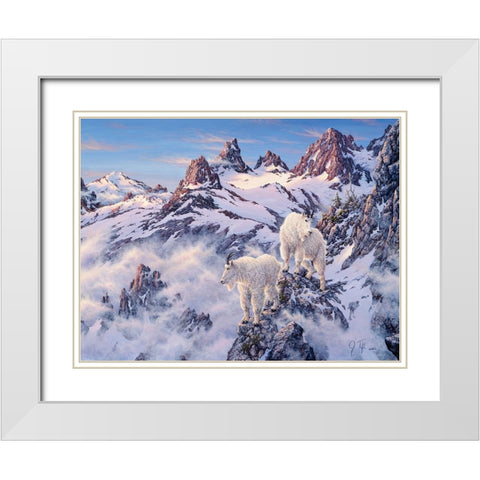 Among The Clouds - Mtn. Goat White Modern Wood Framed Art Print with Double Matting by Tift, Jeff