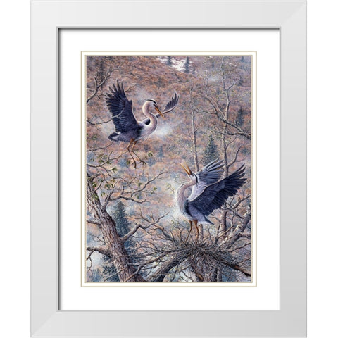 Nesting Time - Great Blue Herons White Modern Wood Framed Art Print with Double Matting by Tift, Jeff