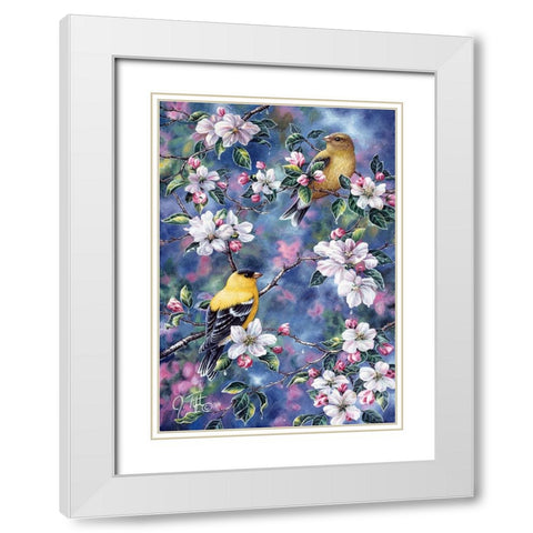 Gold Finch And Blossoms White Modern Wood Framed Art Print with Double Matting by Tift, Jeff