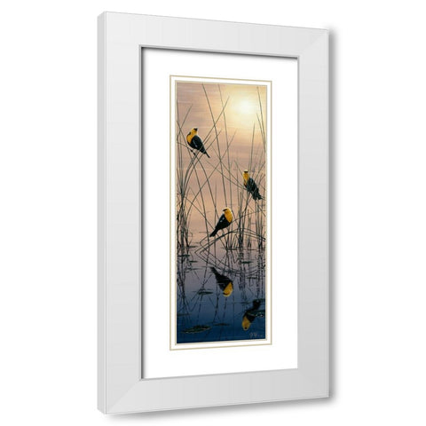 Morning Call - Yellow Headed Blackbirds White Modern Wood Framed Art Print with Double Matting by Tift, Jeff