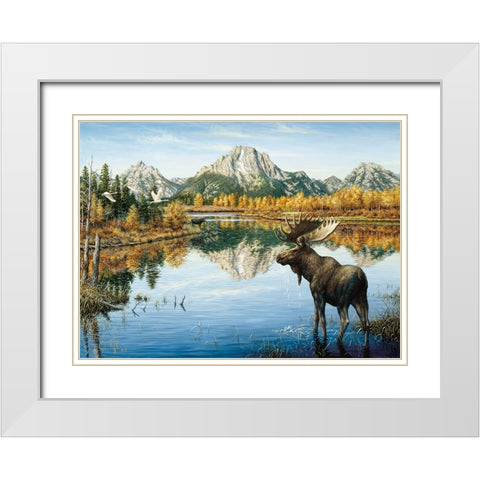 Bull Moose White Modern Wood Framed Art Print with Double Matting by Tift, Jeff