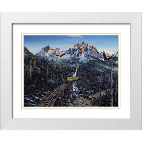 Train And Eagle White Modern Wood Framed Art Print with Double Matting by Tift, Jeff