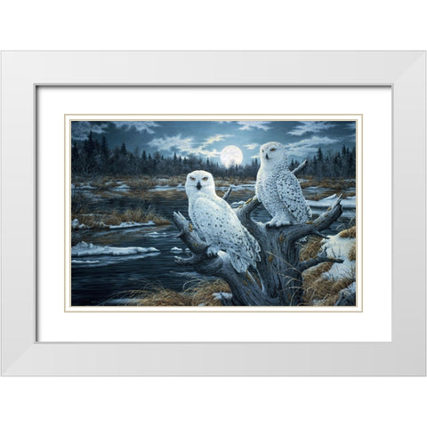 Snowy Owls White Modern Wood Framed Art Print with Double Matting by Tift, Jeff