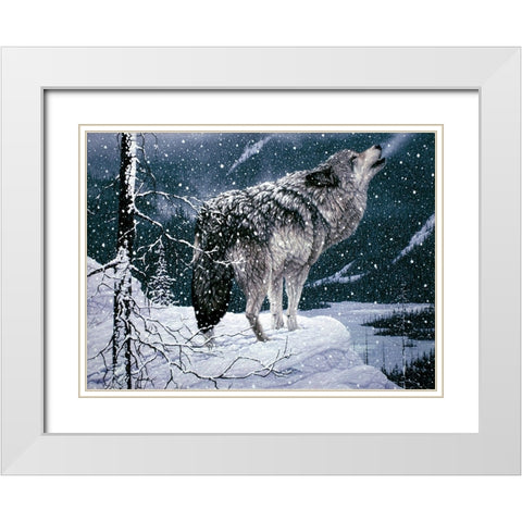 Lone Wolf White Modern Wood Framed Art Print with Double Matting by Tift, Jeff
