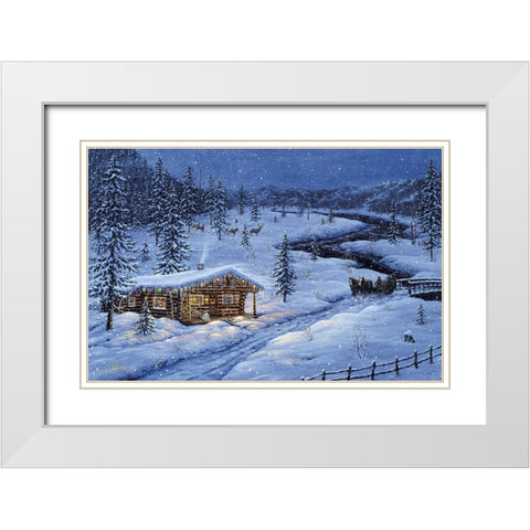 Winter Cabin White Modern Wood Framed Art Print with Double Matting by Tift, Jeff