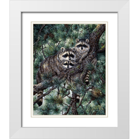 Racoons White Modern Wood Framed Art Print with Double Matting by Tift, Jeff