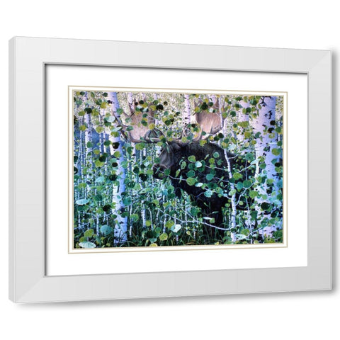 Moose White Modern Wood Framed Art Print with Double Matting by Tift, Jeff