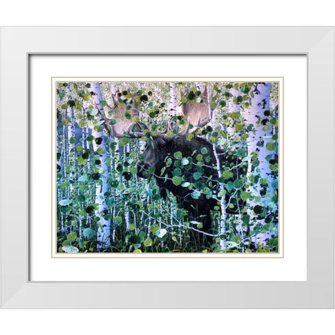 Moose White Modern Wood Framed Art Print with Double Matting by Tift, Jeff