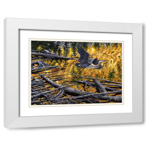Heron White Modern Wood Framed Art Print with Double Matting by Tift, Jeff