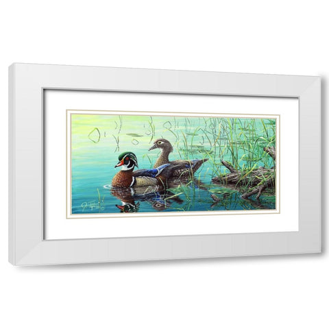 Wood Ducks White Modern Wood Framed Art Print with Double Matting by Tift, Jeff