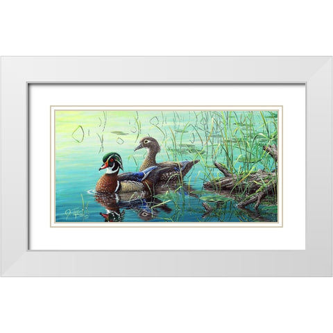 Wood Ducks White Modern Wood Framed Art Print with Double Matting by Tift, Jeff