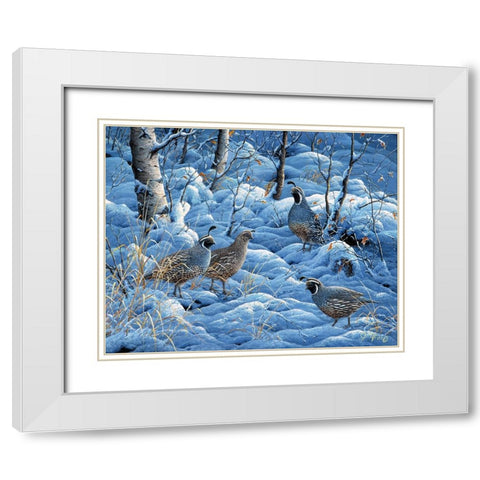 Winter Covey White Modern Wood Framed Art Print with Double Matting by Tift, Jeff