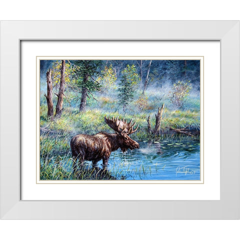 Moose Painting 1 White Modern Wood Framed Art Print with Double Matting by Tift, Jeff