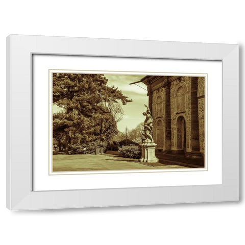 Ball Game Hall And Sculpture Night in Prague White Modern Wood Framed Art Print with Double Matting by Jenny Rainbow Fine Art