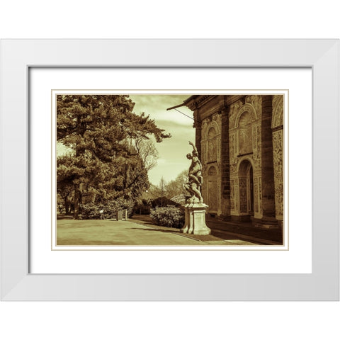 Ball Game Hall And Sculpture Night in Prague White Modern Wood Framed Art Print with Double Matting by Jenny Rainbow Fine Art