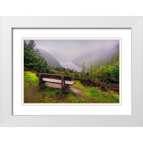 Bench Over the Upper Lake in Glendalough Ireland White Modern Wood Framed Art Print with Double Matting by Jenny Rainbow Fine Art