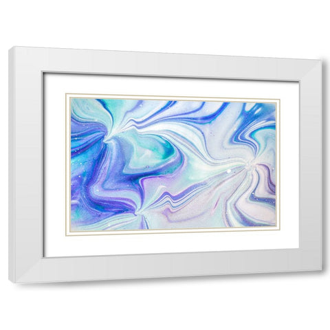 Fluid Acrylic Blue Turquoise White Modern Wood Framed Art Print with Double Matting by Jenny Rainbow Fine Art