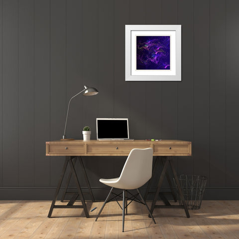 Galaxies Magenta Lights on Purple White Modern Wood Framed Art Print with Double Matting by Jenny Rainbow Fine Art