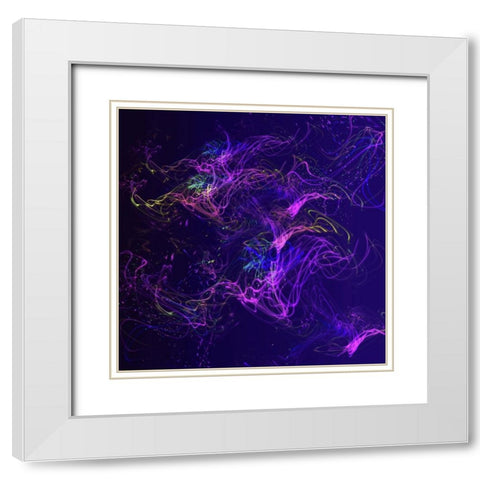 Galaxies Magenta Lights on Purple White Modern Wood Framed Art Print with Double Matting by Jenny Rainbow Fine Art