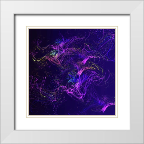 Galaxies Magenta Lights on Purple White Modern Wood Framed Art Print with Double Matting by Jenny Rainbow Fine Art