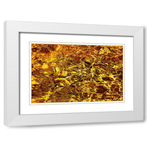 Golden Water Abstract White Modern Wood Framed Art Print with Double Matting by Jenny Rainbow Fine Art