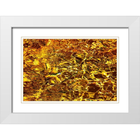Golden Water Abstract White Modern Wood Framed Art Print with Double Matting by Jenny Rainbow Fine Art