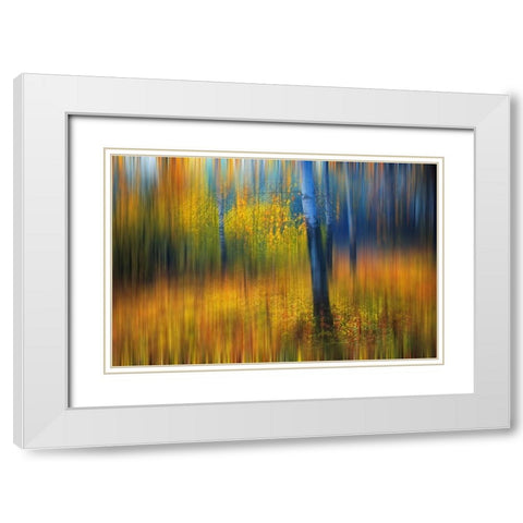In the Golden Woods Impressionism White Modern Wood Framed Art Print with Double Matting by Jenny Rainbow Fine Art
