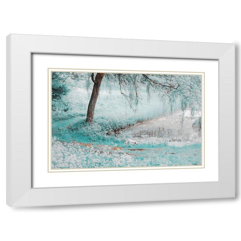 Pond Under the Shadow Willow White Modern Wood Framed Art Print with Double Matting by Jenny Rainbow Fine Art