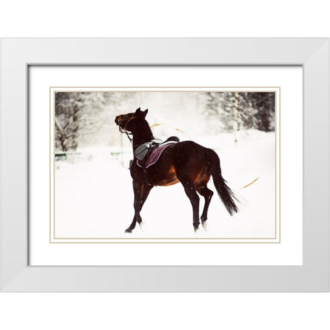Race in the Snow White Modern Wood Framed Art Print with Double Matting by Jenny Rainbow Fine Art