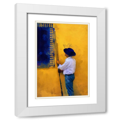 Spanish Man at the Yellow Wall White Modern Wood Framed Art Print with Double Matting by Jenny Rainbow Fine Art