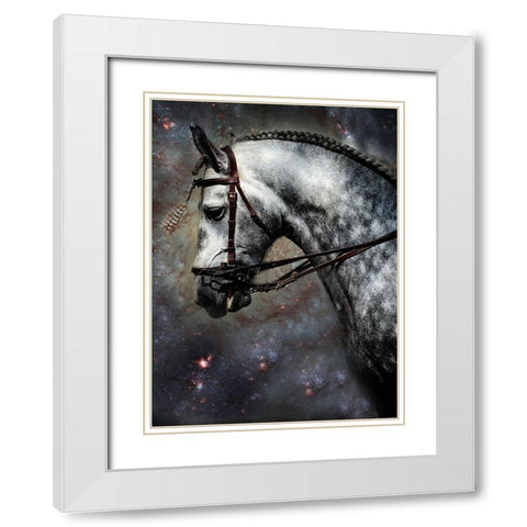 The Horse Among the Stars White Modern Wood Framed Art Print with Double Matting by Jenny Rainbow Fine Art