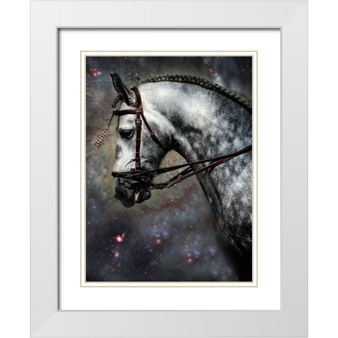 The Horse Among the Stars White Modern Wood Framed Art Print with Double Matting by Jenny Rainbow Fine Art